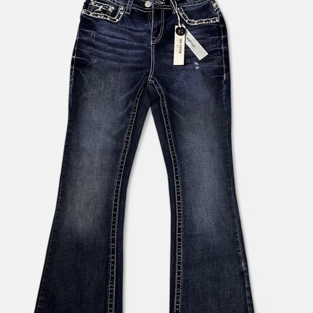Women's Dark wash Flared Embroidered Jeans
